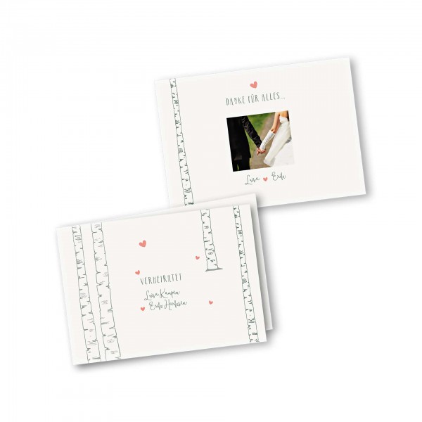 Danksagungskarte – 4-Seiter DIN-A5 Querformat Kartendesign Verliebt unter Birken