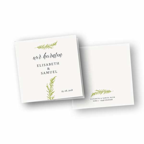 Einladungskarten – Klappkarte – quadratische Klappkarte mit Rückenfalz mit dem Design Hochzeitszweig