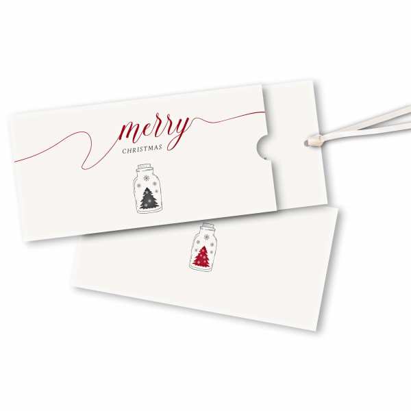 Weihnachtskarte – Schuberkarte DIN-lang mit Satinband Kleiner Weihnachtsbaum im Glas