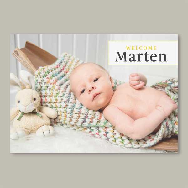 Geburtskarte – Klappkarte – 4-Seiter Klappkarte zur Geburt in der Größe DIN-A6 Querformat mit dem Design Marten
