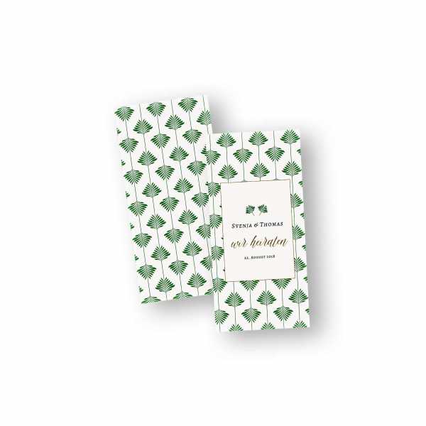 Einladungskarten – Klappkarte – DIN-lang im Hochformat mit Kopffalz mit dem Design grüne Hochzeit