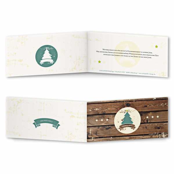 Weihnachtskarte – Klappkarte DIN-lang mit Rückenfalz im Kartendesign Weihnachtsbaum Grunge Version 1