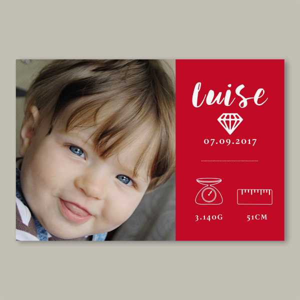 Geburtskarte – flache Karte mit Umschlag – 2-Seiter flache Karte zur Geburt in der Größe DIN-A6 Querformat mit dem Design Luise