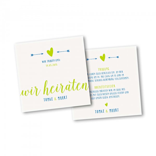 Save the Date Karte – 2-Seiter quadratisch Kartendesign Amor trifft Version 3
