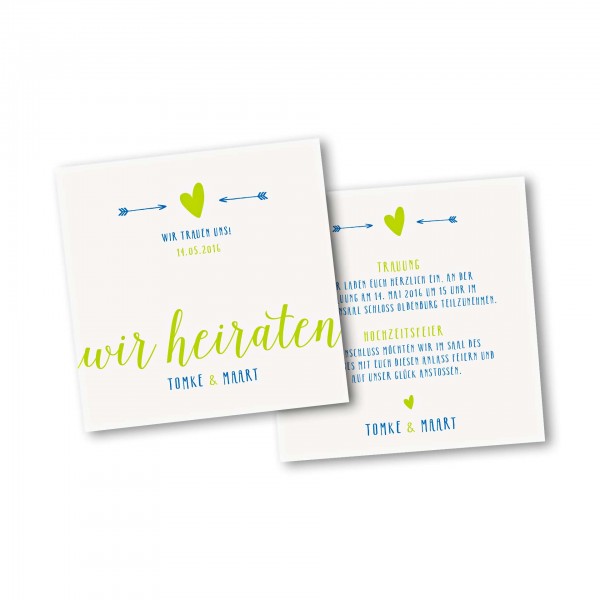 Save the Date Karte – 2-Seiter quadratisch Kartendesign Amor trifft Version 3