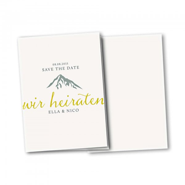 Einladungskarte – 4-Seiter DIN-A5 Kartendesign Hochzeitsfeier in den Bergen Version 2