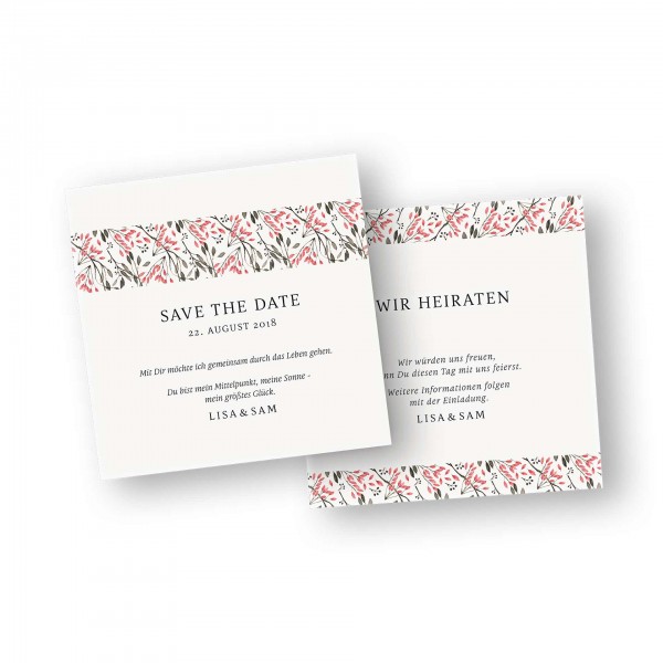 Save the Date Karte – 2-Seiter flache Karte quadratisch mit dem Kartendesign Flower