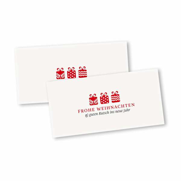 Weihnachtskarte – Klappkarte DIN-lang mit Kopffalz im Kartendesign Weihnachtsgeschenke rot