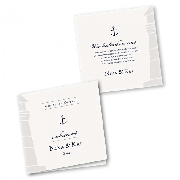 Danksagungskarte – 4-Seiter quadratisch Kartendesign Maritim