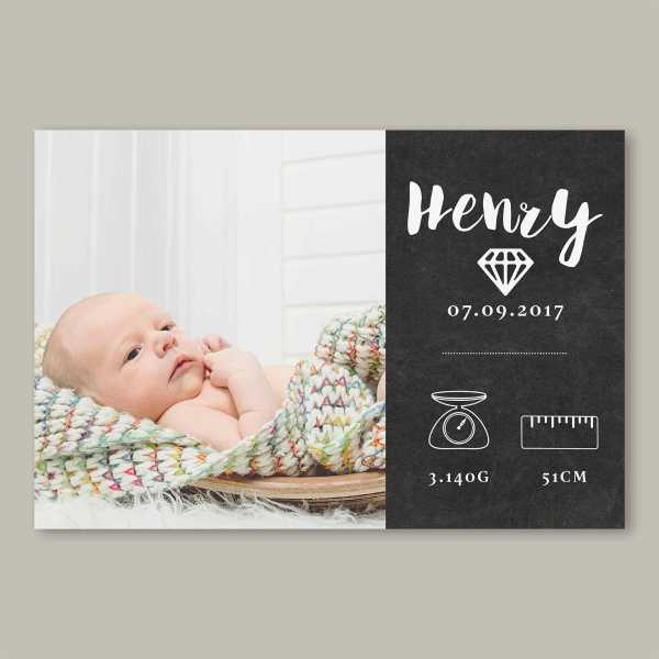 Geburtskarte – flache Karte mit Umschlag – 2-Seiter flache Karte zur Geburt in der Größe DIN-A6 Querformat mit dem Design Henry