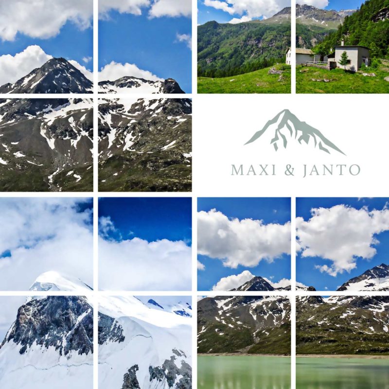 Quadratische_Karte_Einladung_viele_kleine_Fotos_Berge